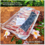 Lamb RACK FRENCHED CUT frozen Australia WHITE STRIPE whole cut 8 ribs +/- 1kg (price/kg)